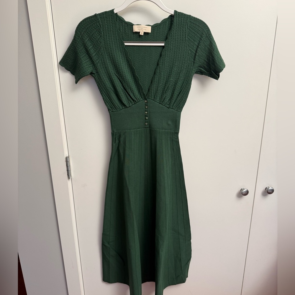 Sézane Knit Green Dahlia Midi Dress - Rare, Sold Out - Picture 3 of 7